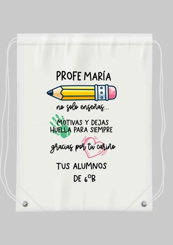 MOCHILA PERSONALIZADA CON EL NOMBRE DEL O DE LA PROFE Y EL CURSO. MODELO 01